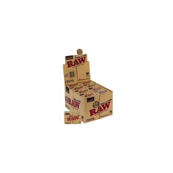Papier à rouler RAW Classic Connoisseur Rolls King Size 5 m con 50 filtres – 24 rouleaux