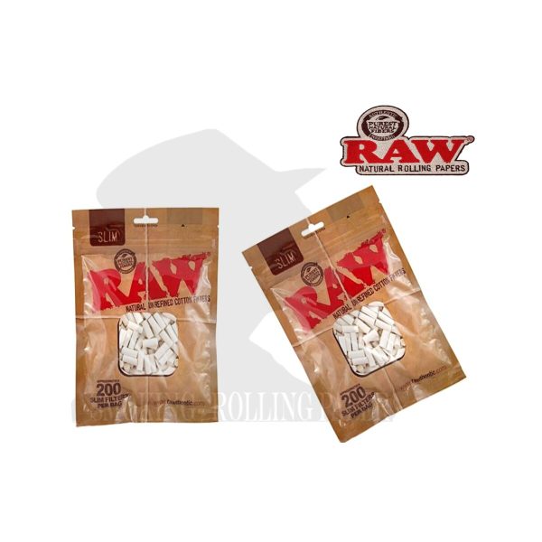 master-389 RAW Slim 6 mm Zigarettenfilter aus reiner Baumwolle – 10 Beutel à 200 Filter
